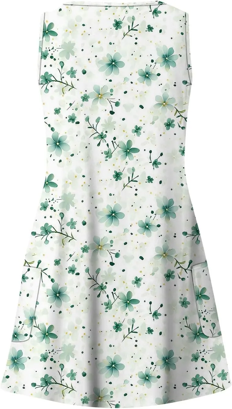 Women's Floral Sleeveless Summer Dress Lightweight Casual Beach Sundress with V-Neck for Vacation & Daily Wear