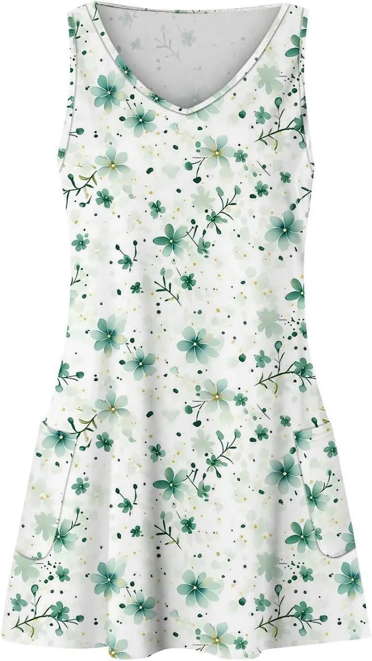 Women's Floral Sleeveless Summer Dress Lightweight Casual Beach Sundress with V-Neck for Vacation & Daily Wear
