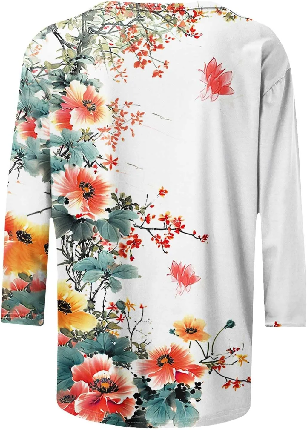 Women's Floral Tops Casual Loose 3/4 Sleeve Tshirts 2024 Summer Round Neck Dressy Blouse for Business Work Streetwear