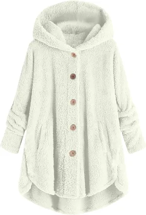 Womens Fuzzy Fleece Sherpa Hoodies Fashion Button Down Teddy Coat Oversized Sweatshirt with Pockets Jackets Cardigan
