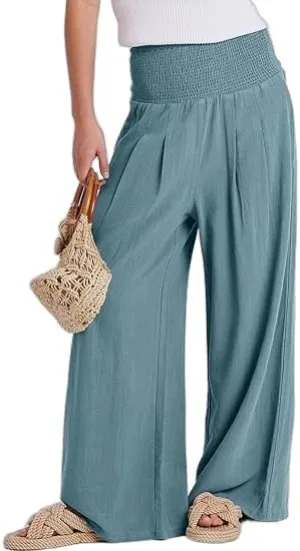 Women's High Waist Linen Palazzo Pants  Summer Boho Wide Leg Lounge Trousers for Beach, Travel & Vacation 2025