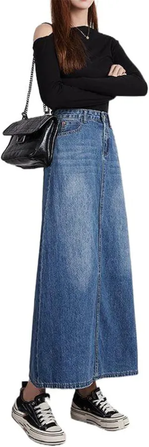 Women's High-Waisted A-Line Denim Skirt for Spring and Autumn