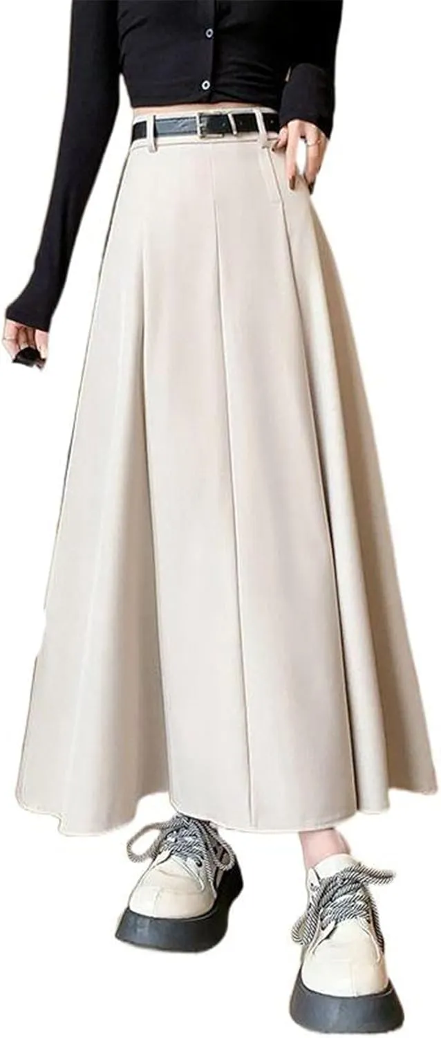 Women's High-Waisted Pleated Skirt, Elegant Suit Midi Skirt for Autumn