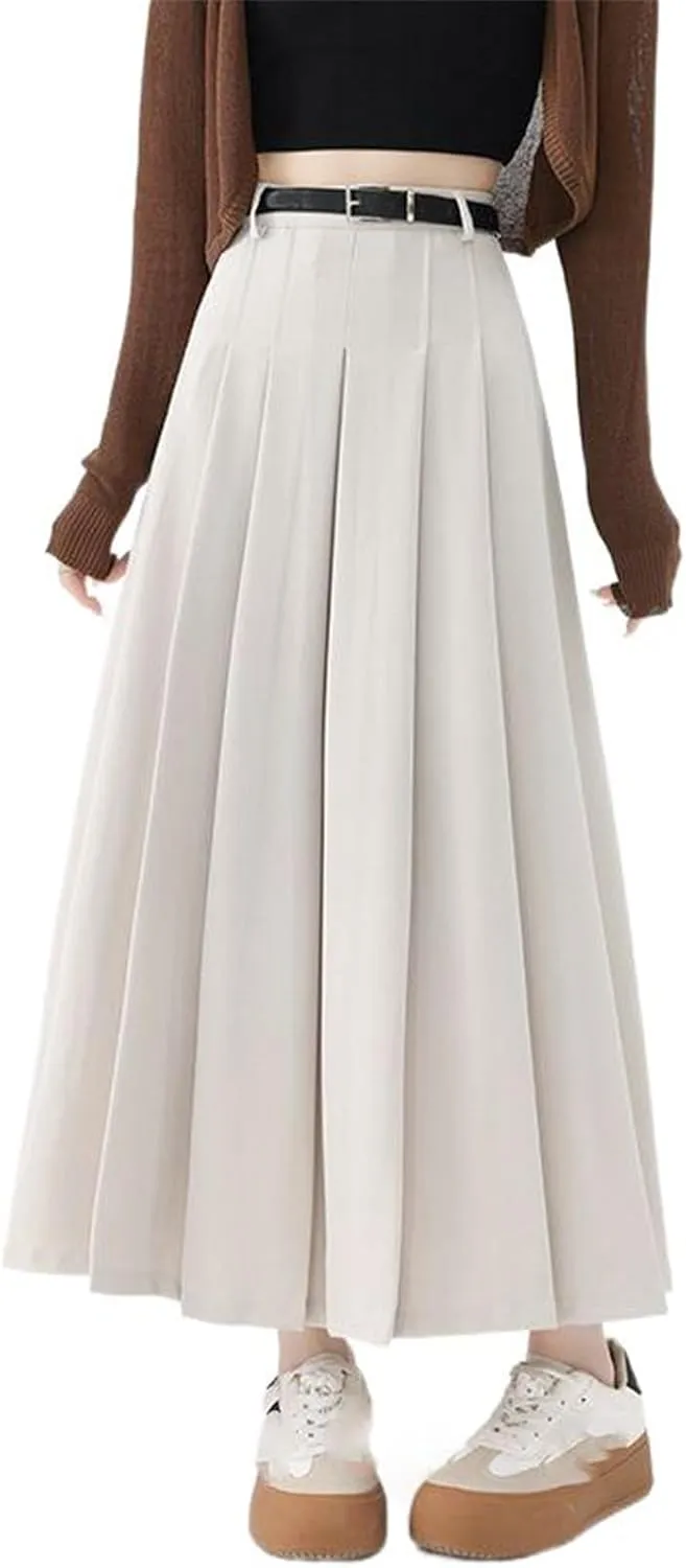 Women's High-Waisted Pleated Skirt for Autumn, Elegant Suit Midi Skirt