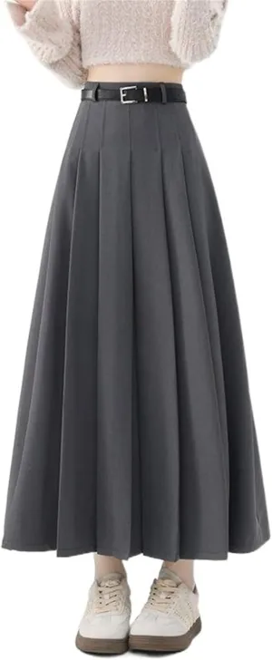 Women's High-Waisted Pleated Skirt for Autumn, Elegant Suit Midi Skirt
