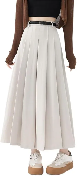 Women's High-Waisted Pleated Skirt for Autumn, Elegant Suit Midi Skirt