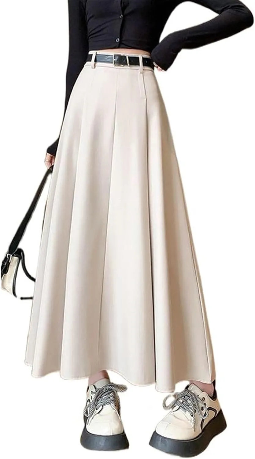 Women's High-Waisted Pleated Skirt, Suit Thickened High-Waisted Midi Skirt for Autumn