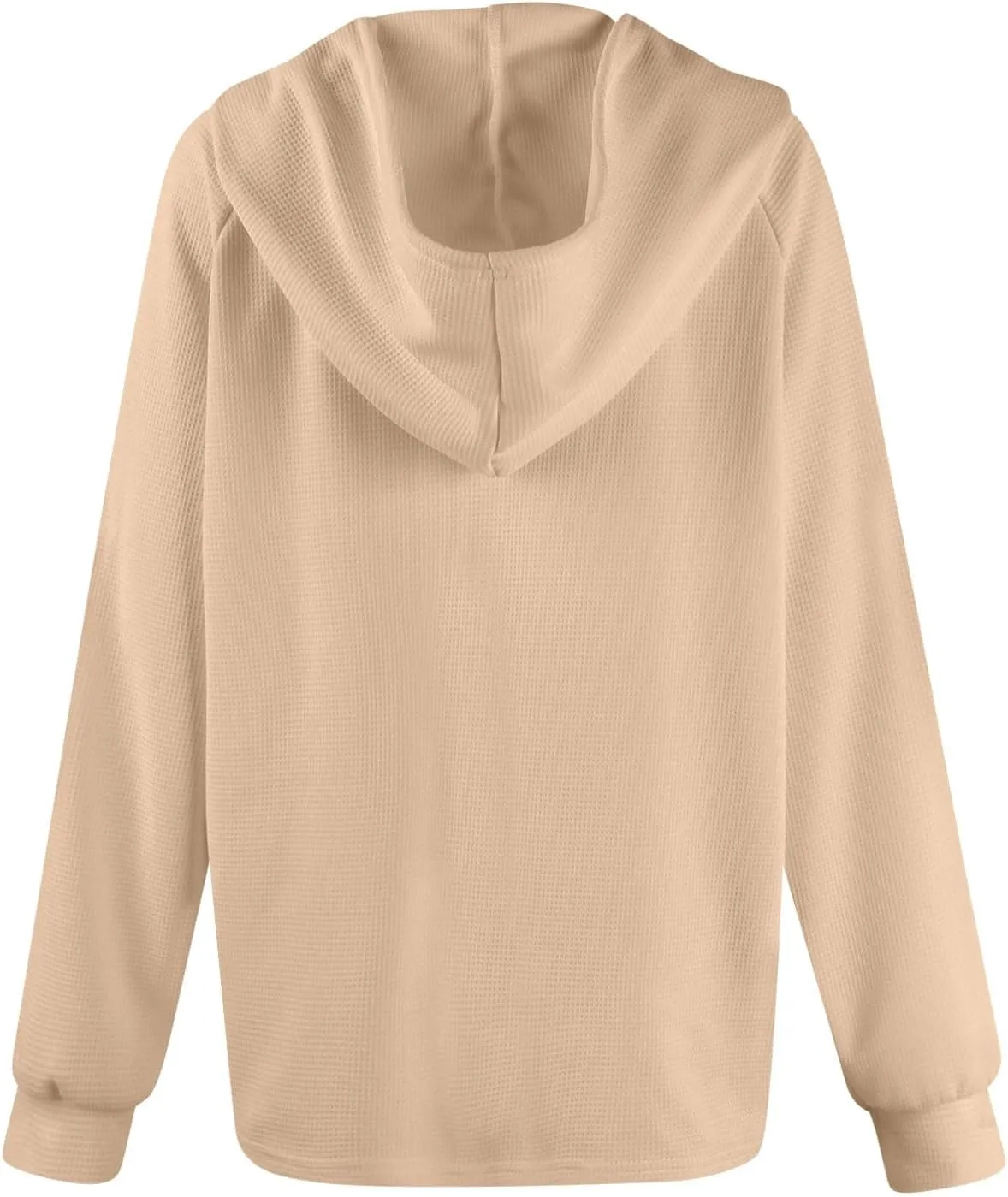 Womens Hoodies 2024 Fall Fashion Button V Neck Waffle Knit Tops Drawstring Hooded Oversized Sweatshirt with Pocket