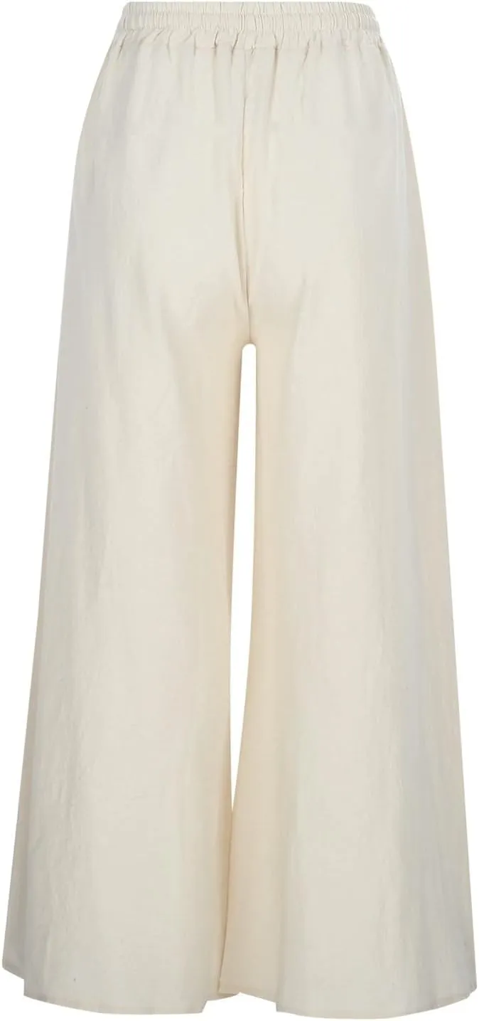 Women's Linen Blend Summer Loose Palazzo Pants Elastic Waisted Baggy Stretchy Loose Fit Palazzo Lounge Pants