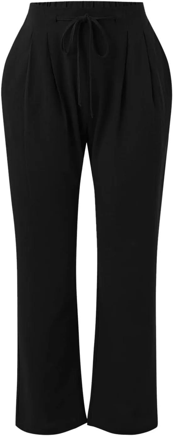 Women's Linen Blend Summer Loose Palazzo Pants Elastic Waisted Baggy Stretchy Loose Fit Palazzo Lounge Pants