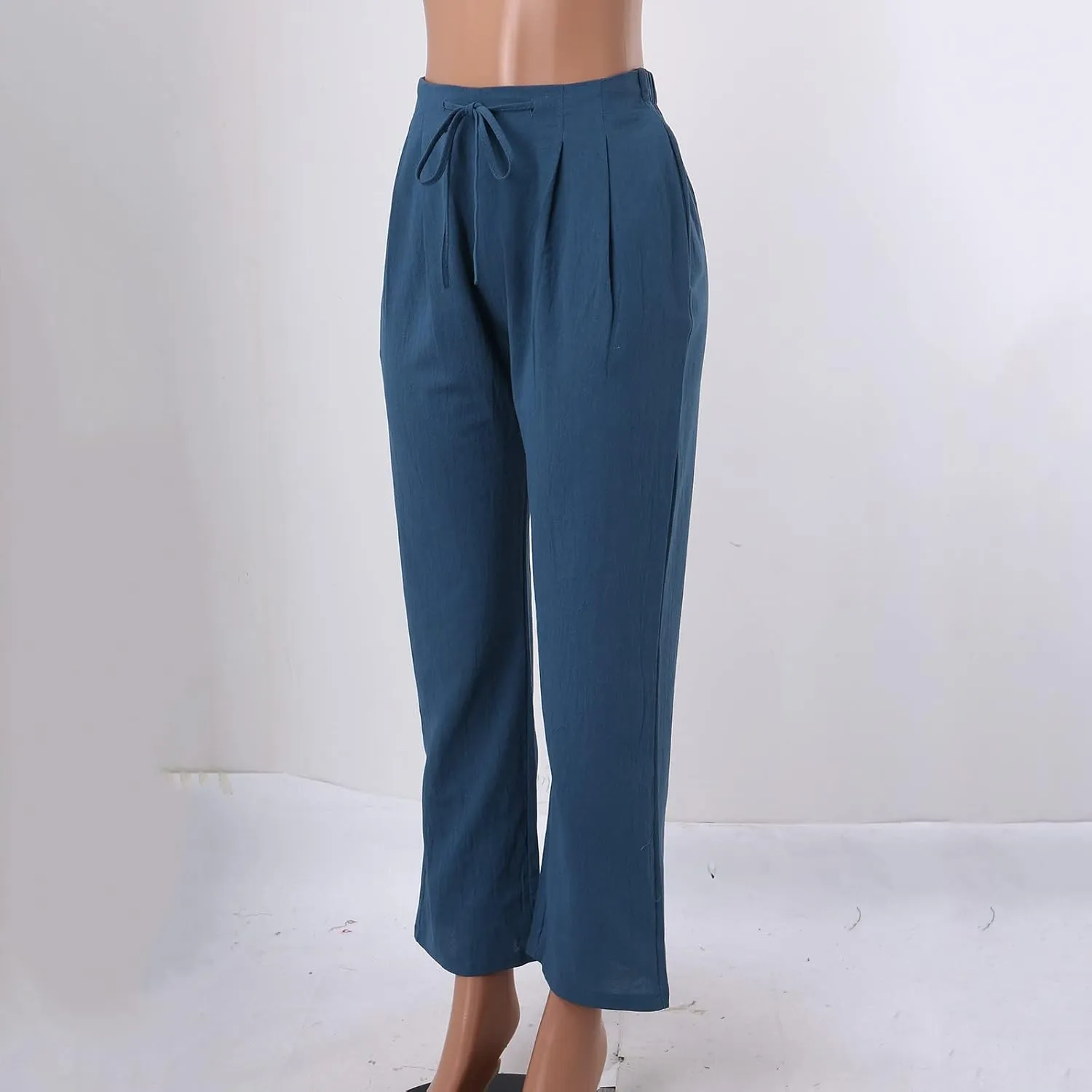 Women's Linen Blend Summer Loose Palazzo Pants Elastic Waisted Baggy Stretchy Loose Fit Palazzo Lounge Pants