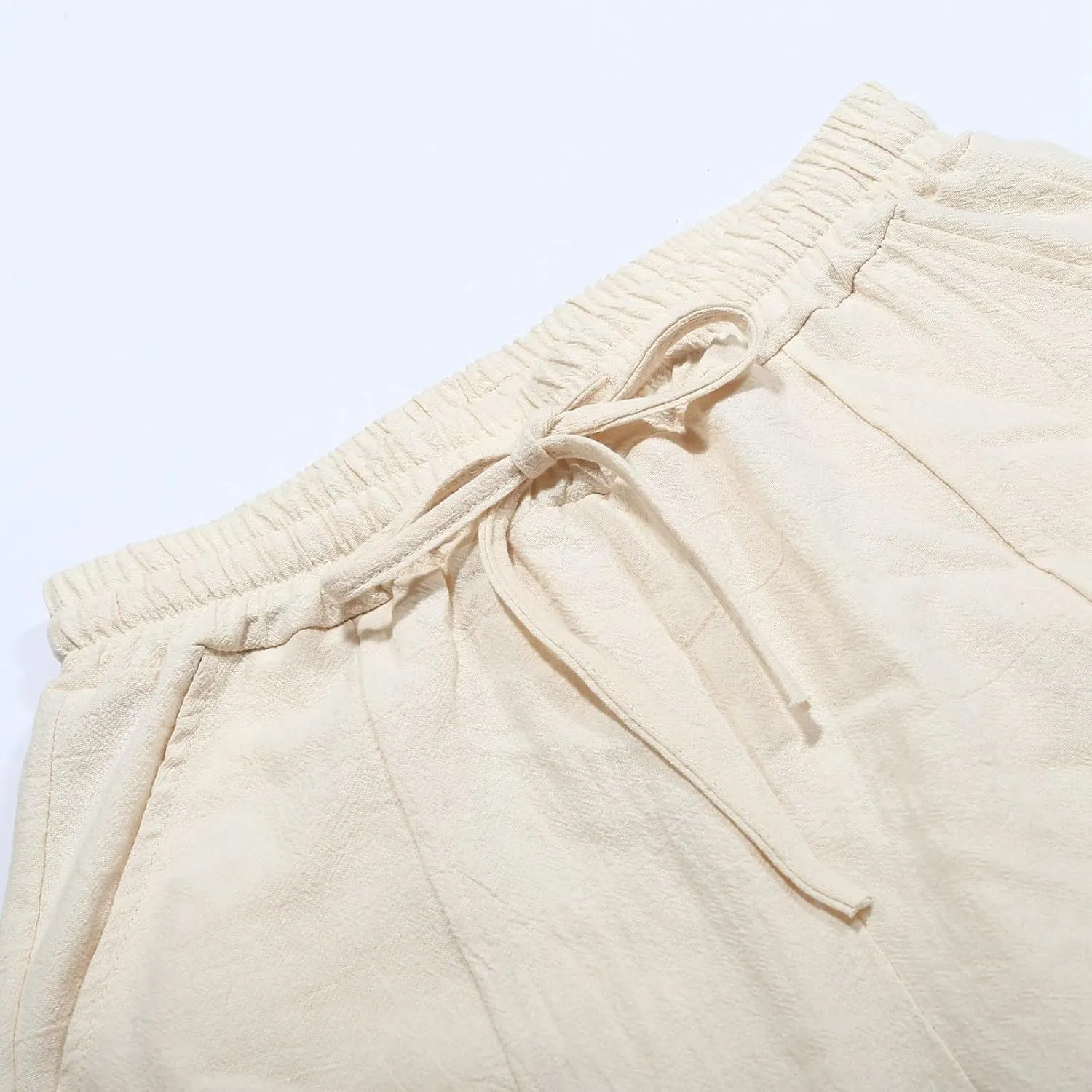 Women's Linen Blend Summer Loose Palazzo Pants Elastic Waisted Baggy Stretchy Loose Fit Palazzo Lounge Pants