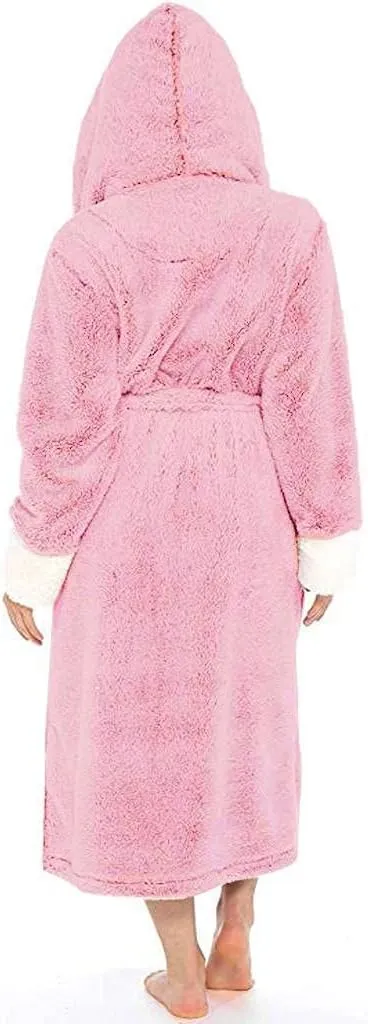 Womens Long Robes Soft Fleece Winter Warm Housecoats Womens Plush Sherpa Shaggy Bathrobe Sleepwear Pajamas Plus Size