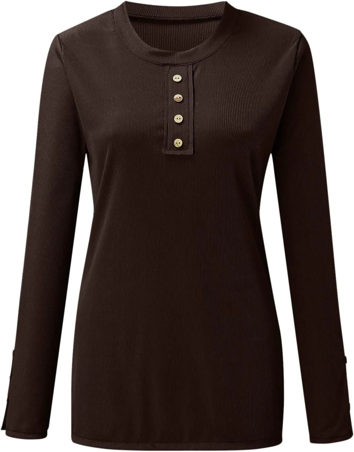 Womens Long Sleeve Henley Shirts 2024 Fall Fashion U Neck Basic Button Up Shirts Casual Comfy Slim Fit Pullover Tops