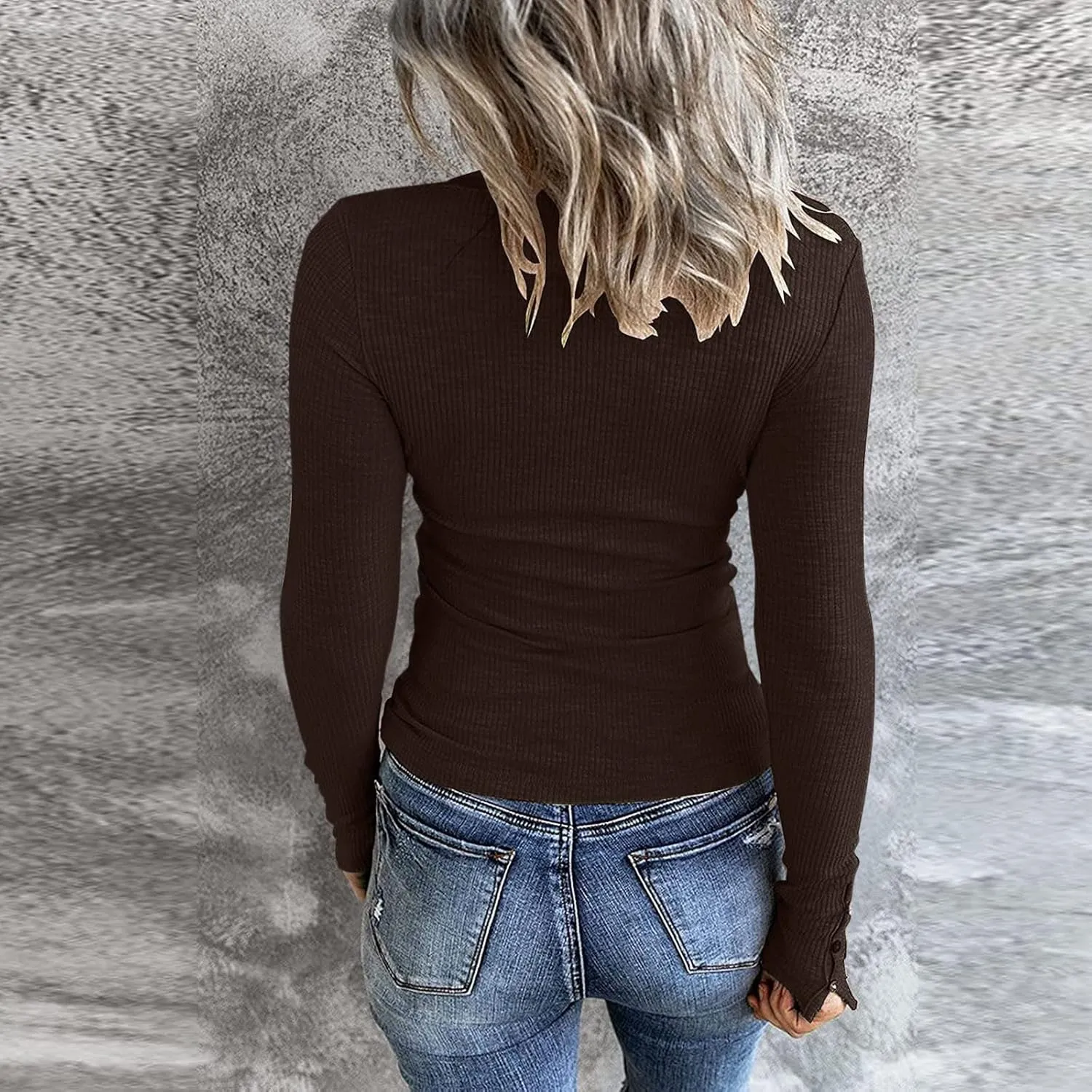 Womens Long Sleeve Henley Shirts 2024 Fall Fashion U Neck Basic Button Up Shirts Casual Comfy Slim Fit Pullover Tops