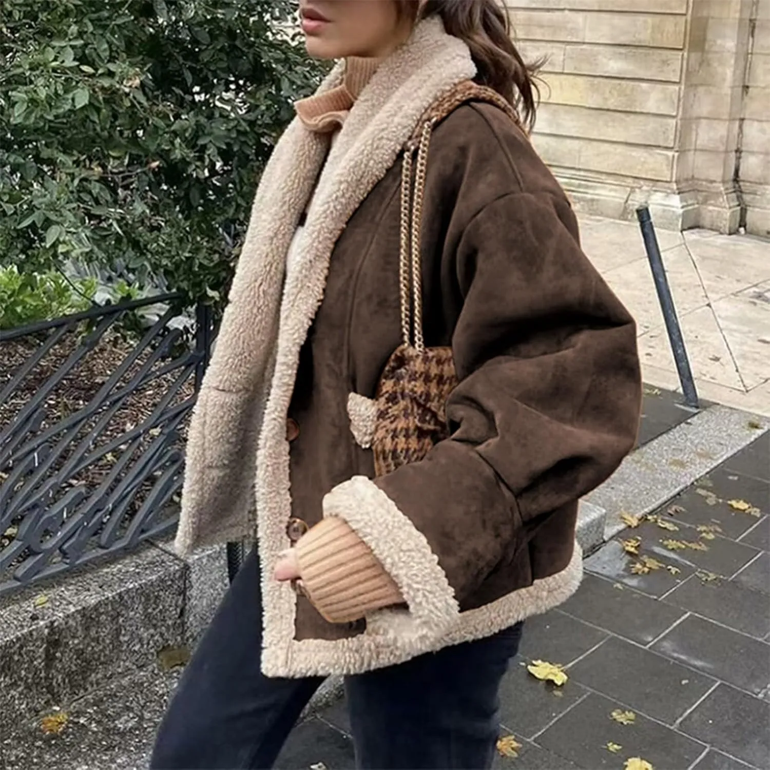 Women's Long Sleeve Oversized Sherpa Fleece Jacket With Cozy Stylish Winter Coat For Casual Wear Warm Outerwear