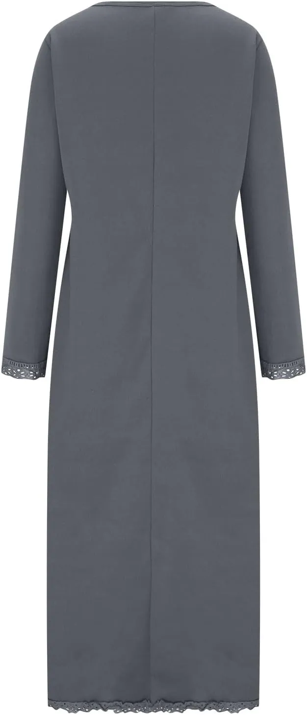 Womens Long Sleeve Sweatshirt Dresses Maxi Hooded Dress Ladies Casual Oversized Relaxed Fit Flowy Dress with Side Slit