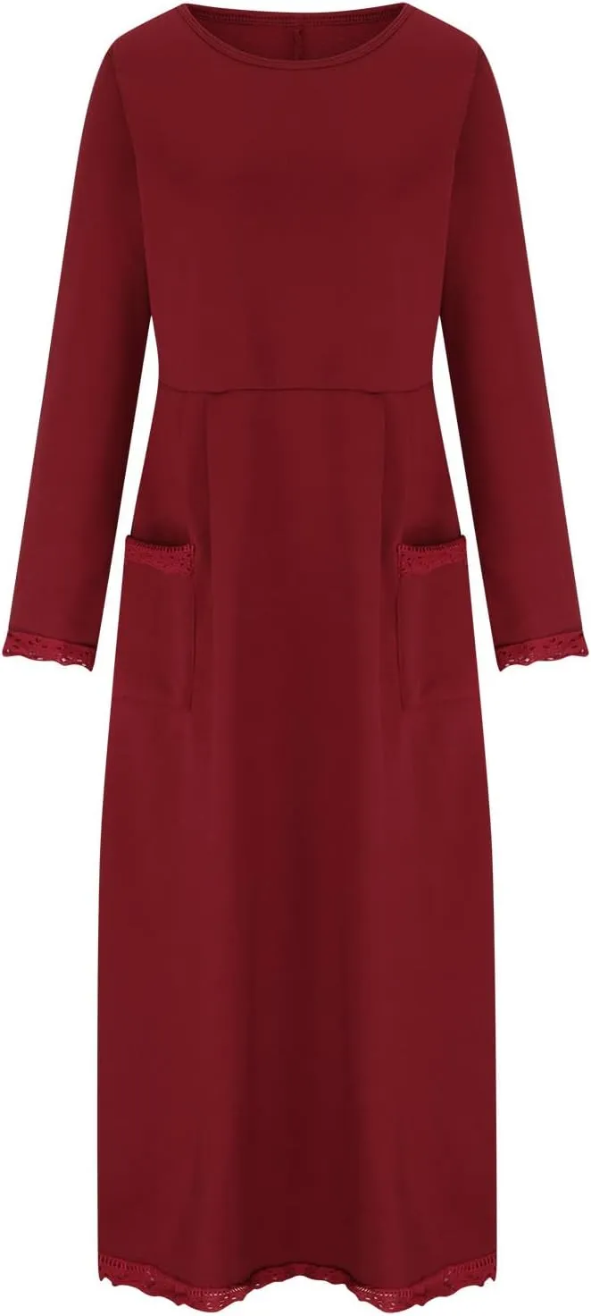 Womens Long Sleeve Sweatshirt Dresses Maxi Hooded Dress Ladies Casual Oversized Relaxed Fit Flowy Dress with Side Slit