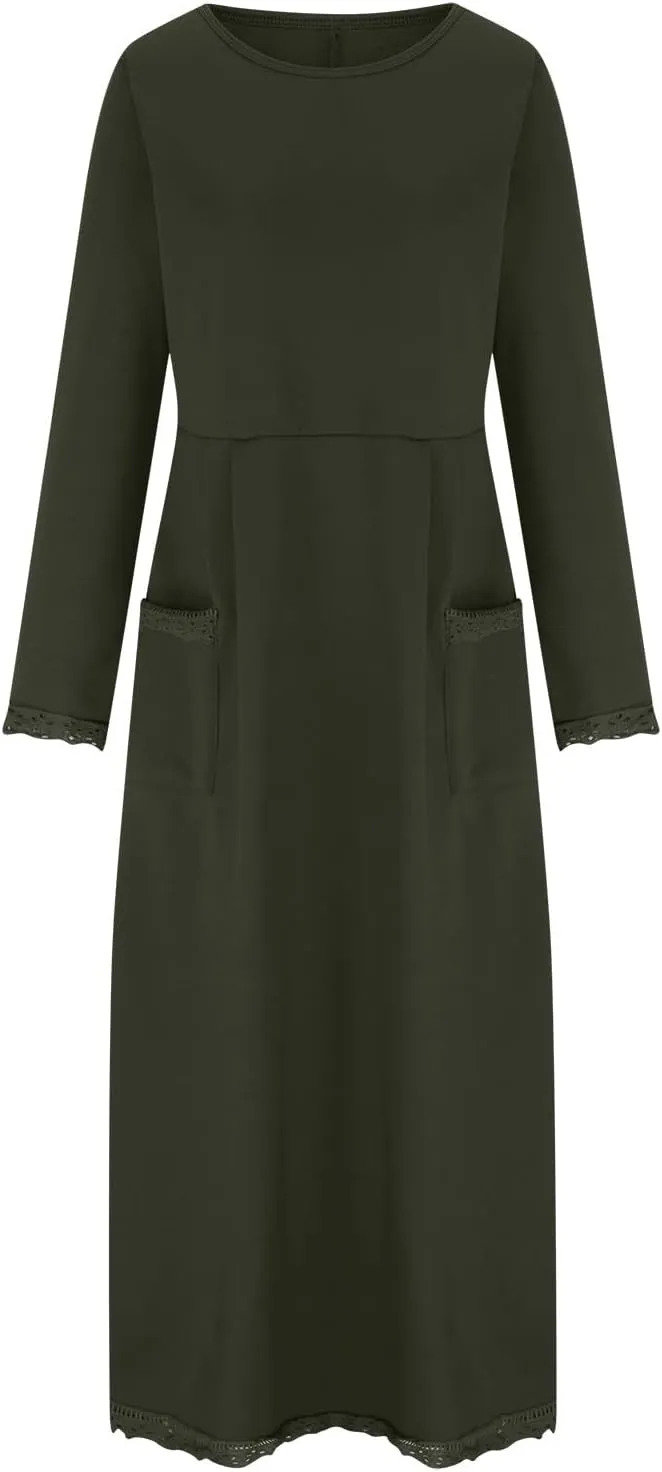 Womens Long Sleeve Sweatshirt Dresses Maxi Hooded Dress Ladies Casual Oversized Relaxed Fit Flowy Dress with Side Slit