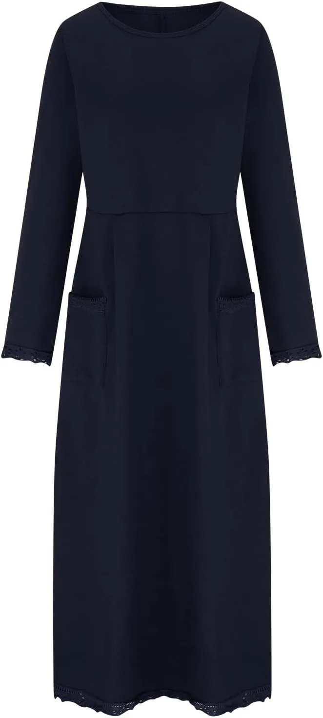 Womens Long Sleeve Sweatshirt Dresses Maxi Hooded Dress Ladies Casual Oversized Relaxed Fit Flowy Dress with Side Slit