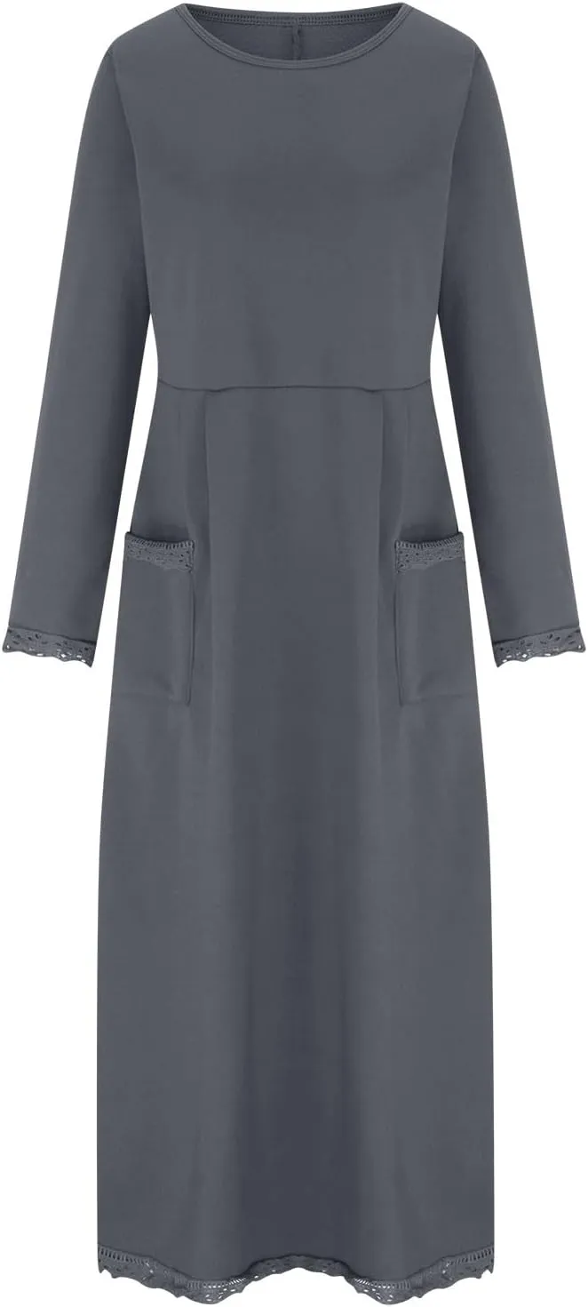 Womens Long Sleeve Sweatshirt Dresses Maxi Hooded Dress Ladies Casual Oversized Relaxed Fit Flowy Dress with Side Slit
