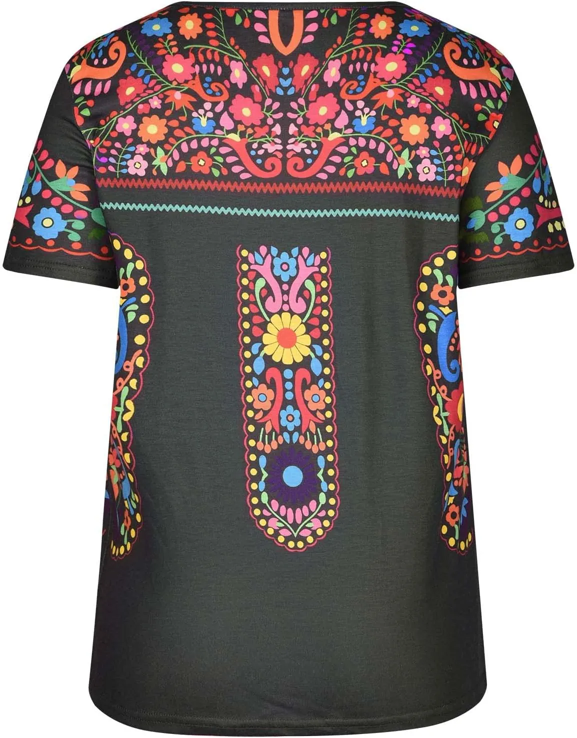 Women's Mexican Embroidered Shirt Ladies Ethnic Style Tops Summer Short Sleeve Boho Floral Print Tunics Blouse