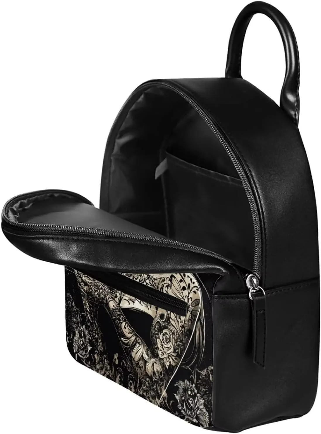 Womens Mini Backpack Purse Skull Print Fashion Leather Backpack Casual Shoulder Bag for Ladies College Small Satchel for Shopping Travel School, Witch Pattern