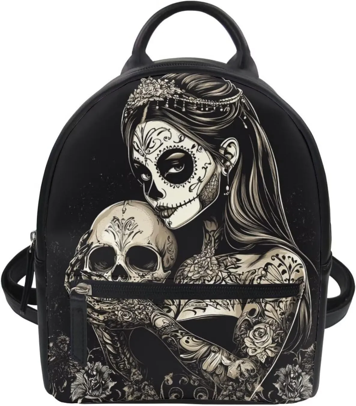 Womens Mini Backpack Purse Skull Print Fashion Leather Backpack Casual Shoulder Bag for Ladies College Small Satchel for Shopping Travel School, Witch Pattern