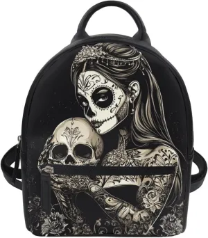 Womens Mini Backpack Purse Skull Print Fashion Leather Backpack Casual Shoulder Bag for Ladies College Small Satchel for Shopping Travel School, Witch Pattern
