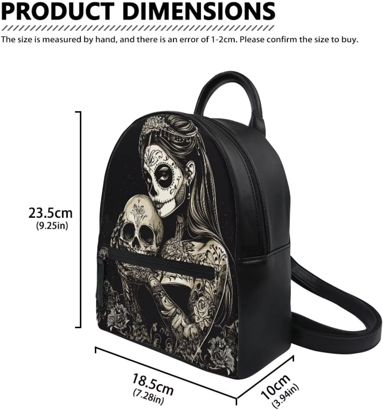 Womens Mini Backpack Purse Skull Print Fashion Leather Backpack Casual Shoulder Bag for Ladies College Small Satchel for Shopping Travel School, Witch Pattern