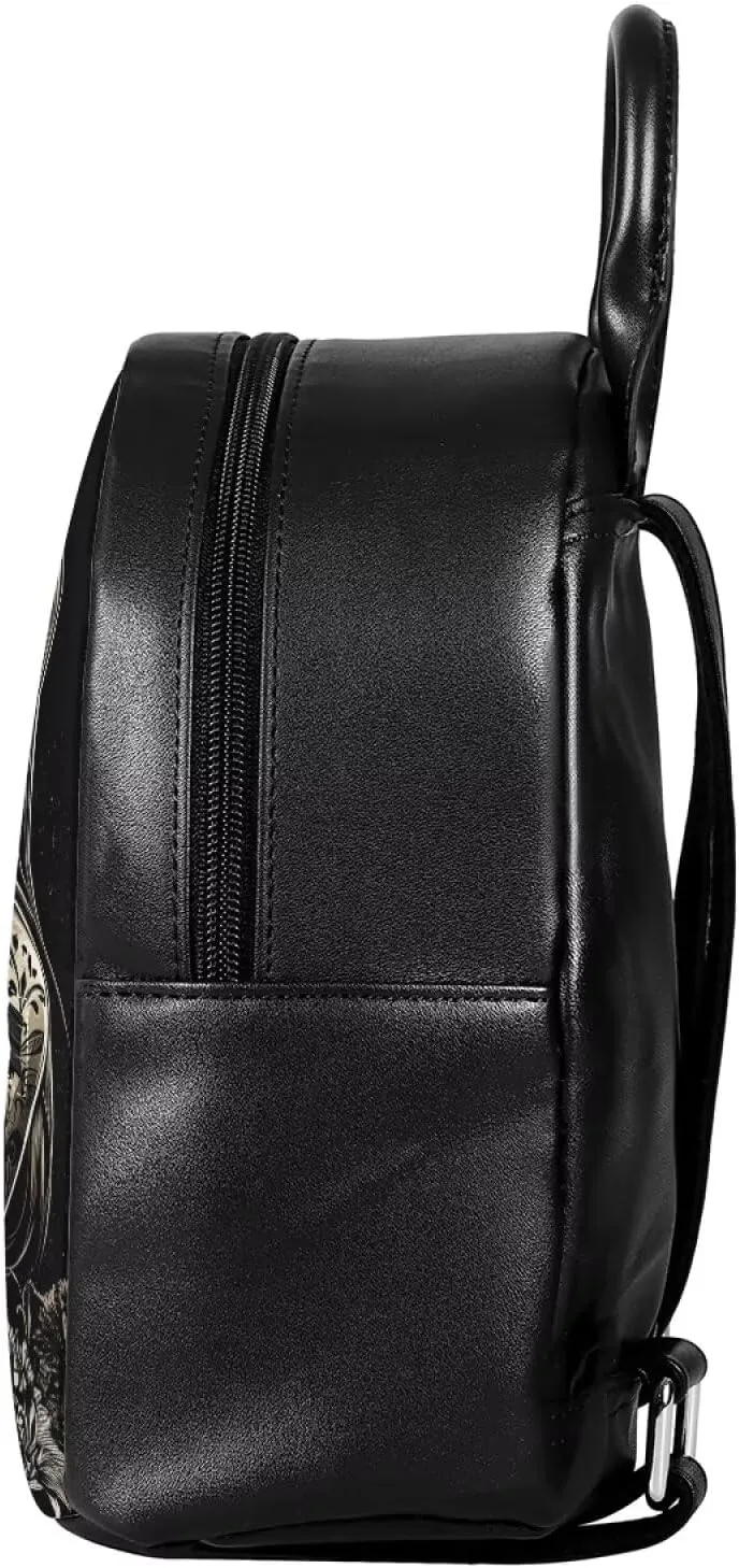 Womens Mini Backpack Purse Skull Print Fashion Leather Backpack Casual Shoulder Bag for Ladies College Small Satchel for Shopping Travel School, Witch Pattern