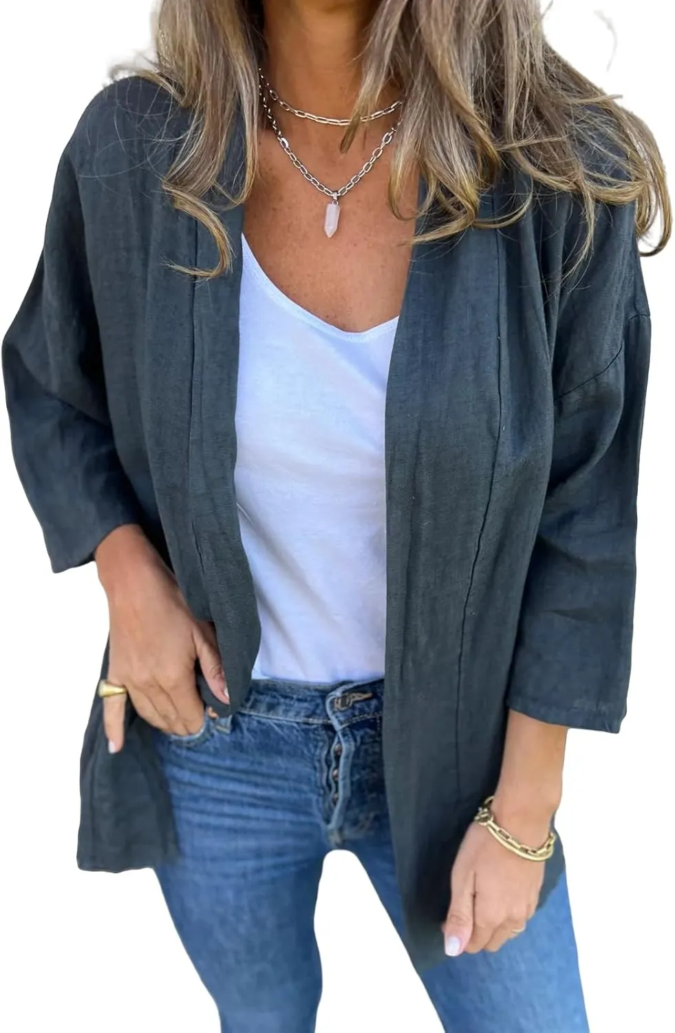 Womens Open Front Cardigans Casual Loose Fit Jackets Long Sleeve Classic Knit Sweaters Cardigan with Pockets
