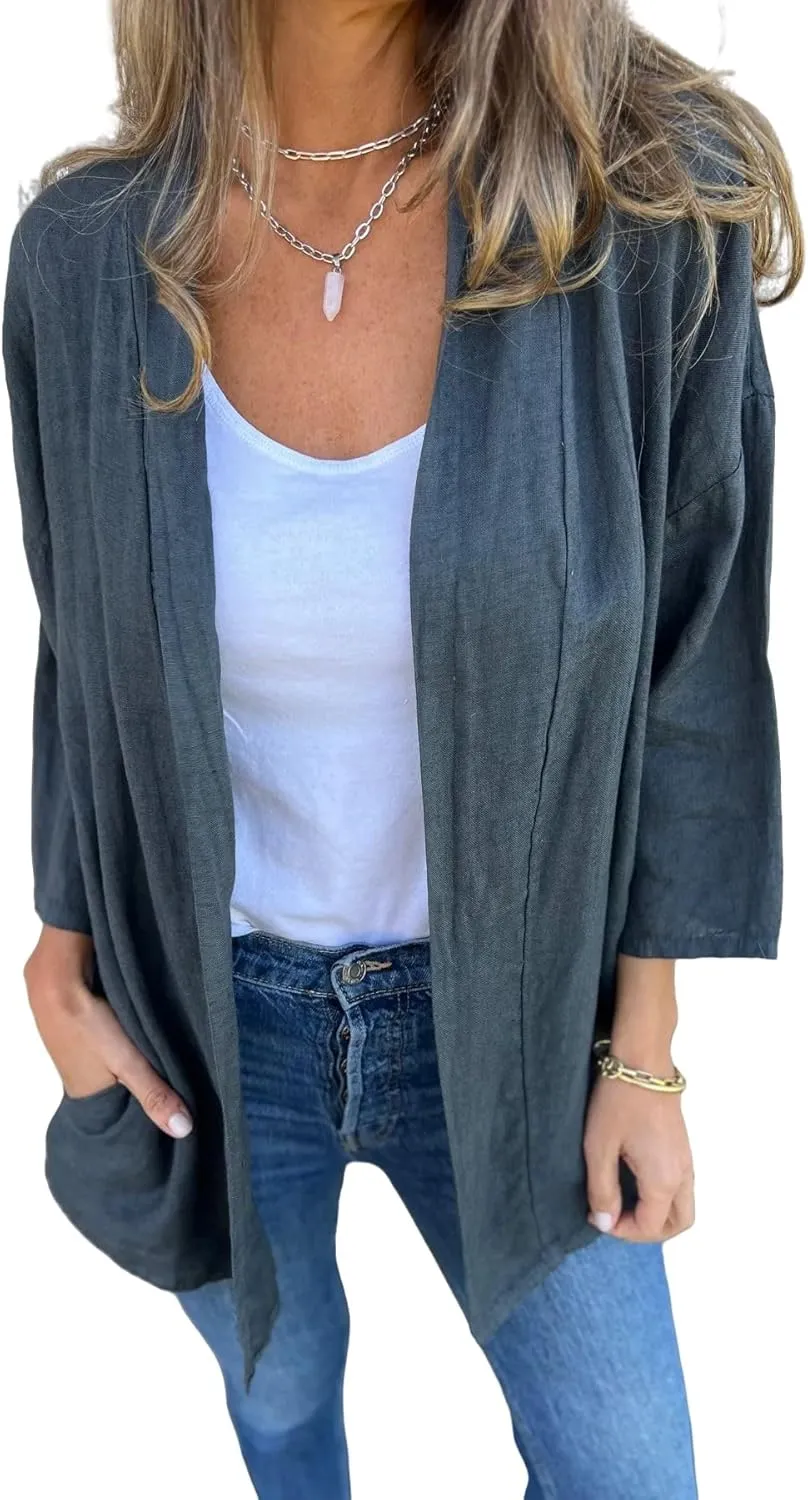 Womens Open Front Cardigans Casual Loose Fit Jackets Long Sleeve Classic Knit Sweaters Cardigan with Pockets