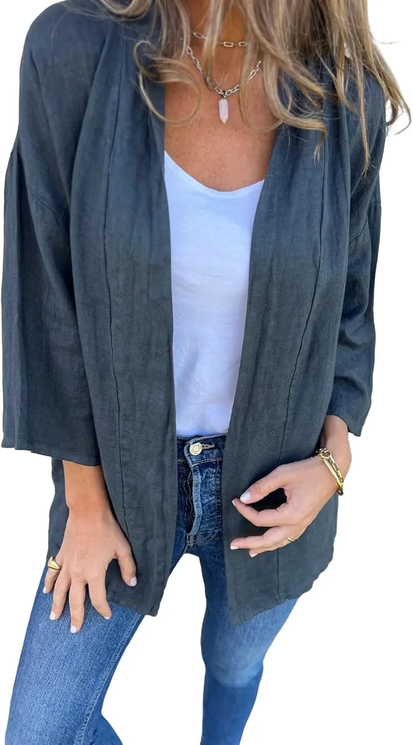 Womens Open Front Cardigans Casual Loose Fit Jackets Long Sleeve Classic Knit Sweaters Cardigan with Pockets
