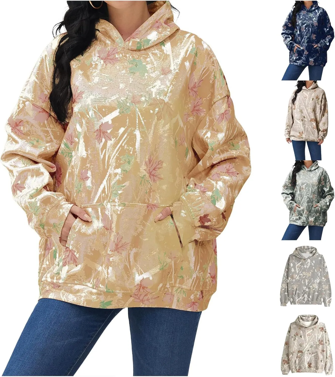 Womens Oversized Hoodies Camo Fleece Sweatshirts Casual Long Sleeve Sweaters Pullover
