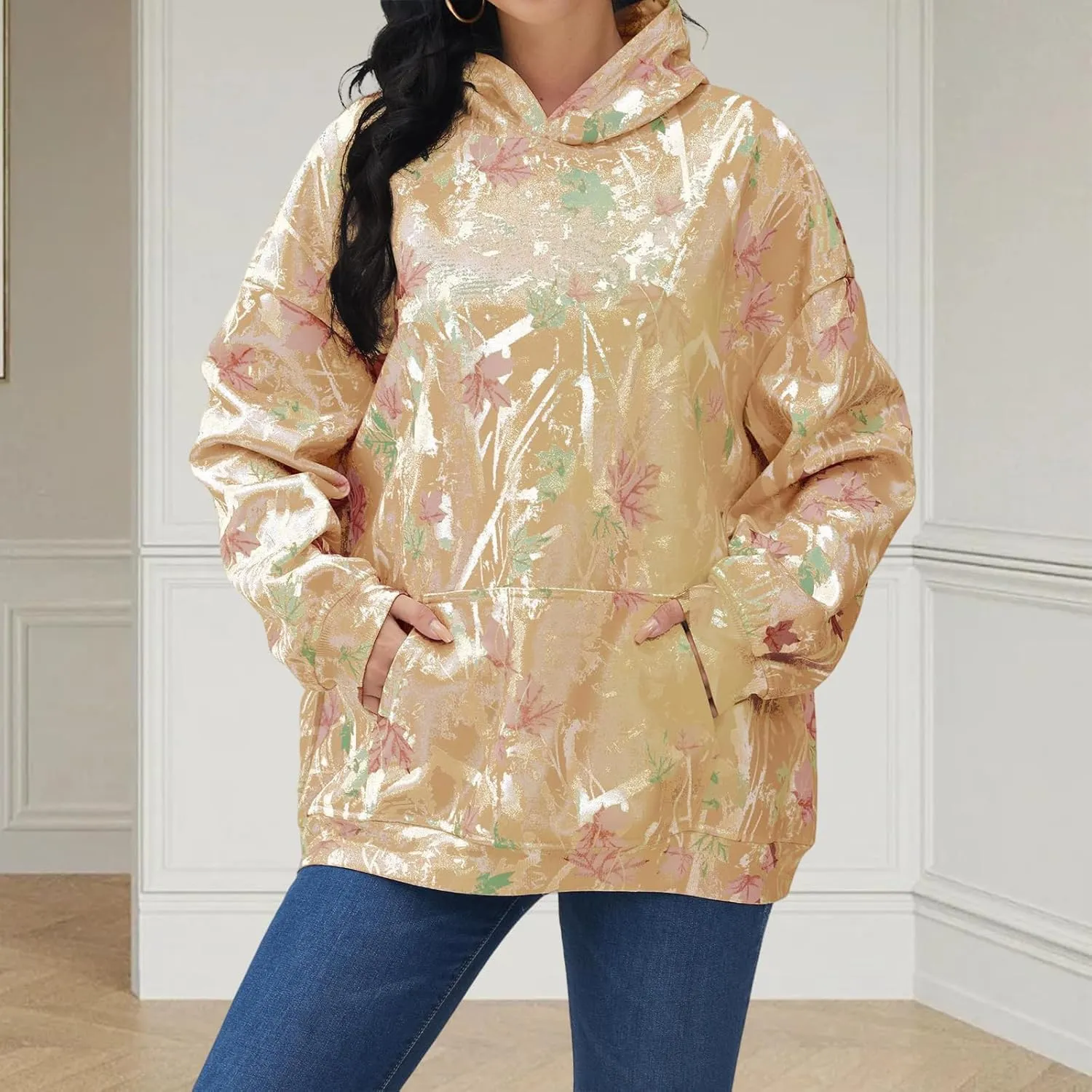 Womens Oversized Hoodies Camo Fleece Sweatshirts Casual Long Sleeve Sweaters Pullover