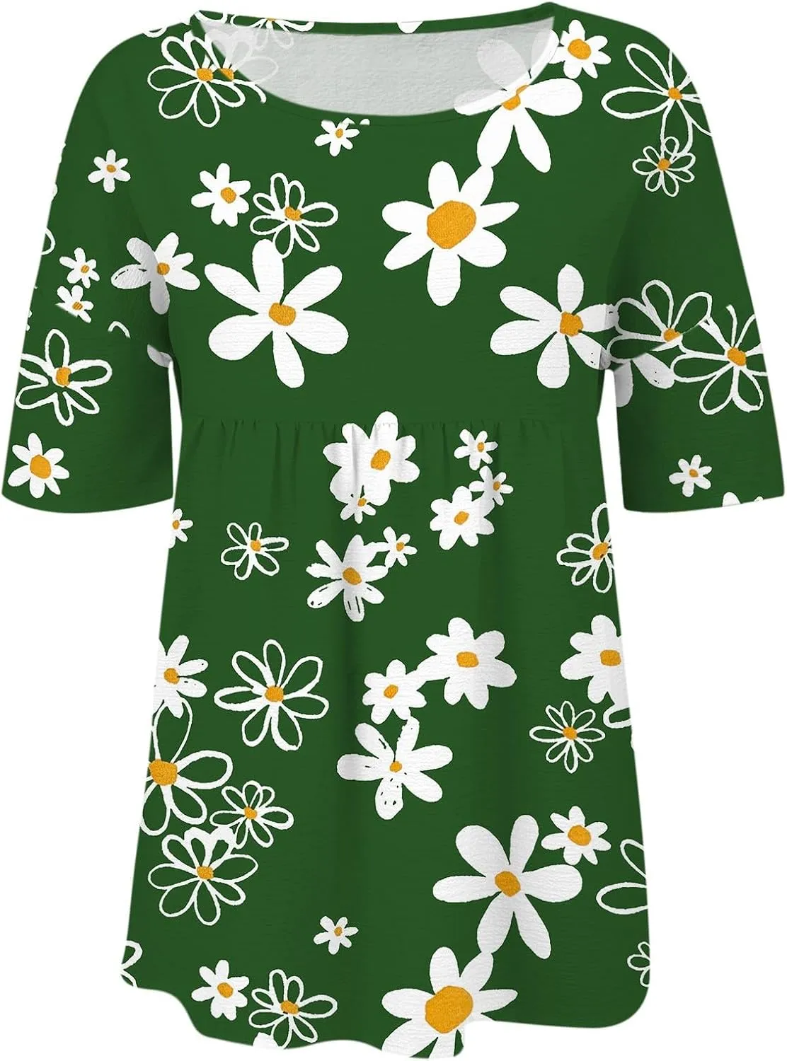 Womens Peasant Boho Tunic Tops 2025 3/4 Sleeve Floral Print Casual Loose Fit Pleated Summer Flowy Babydoll Blouses