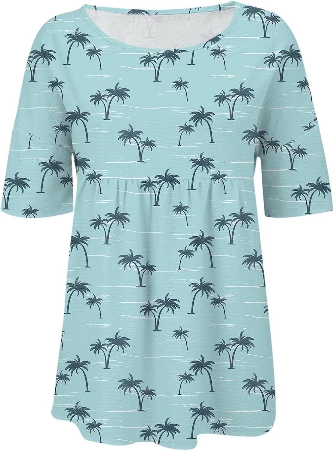 Womens Peasant Boho Tunic Tops 2025 3/4 Sleeve Floral Print Casual Loose Fit Pleated Summer Flowy Babydoll Blouses