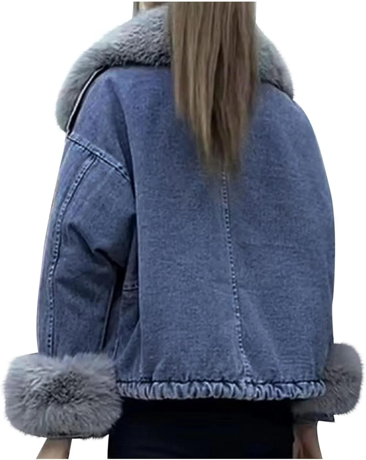 Womens Sherpa Fleece Lined Hoodie Denim Jacket 2022 Winter Jean Jacket Coats Oversized Long Sleeve Trucker Jacket Coat