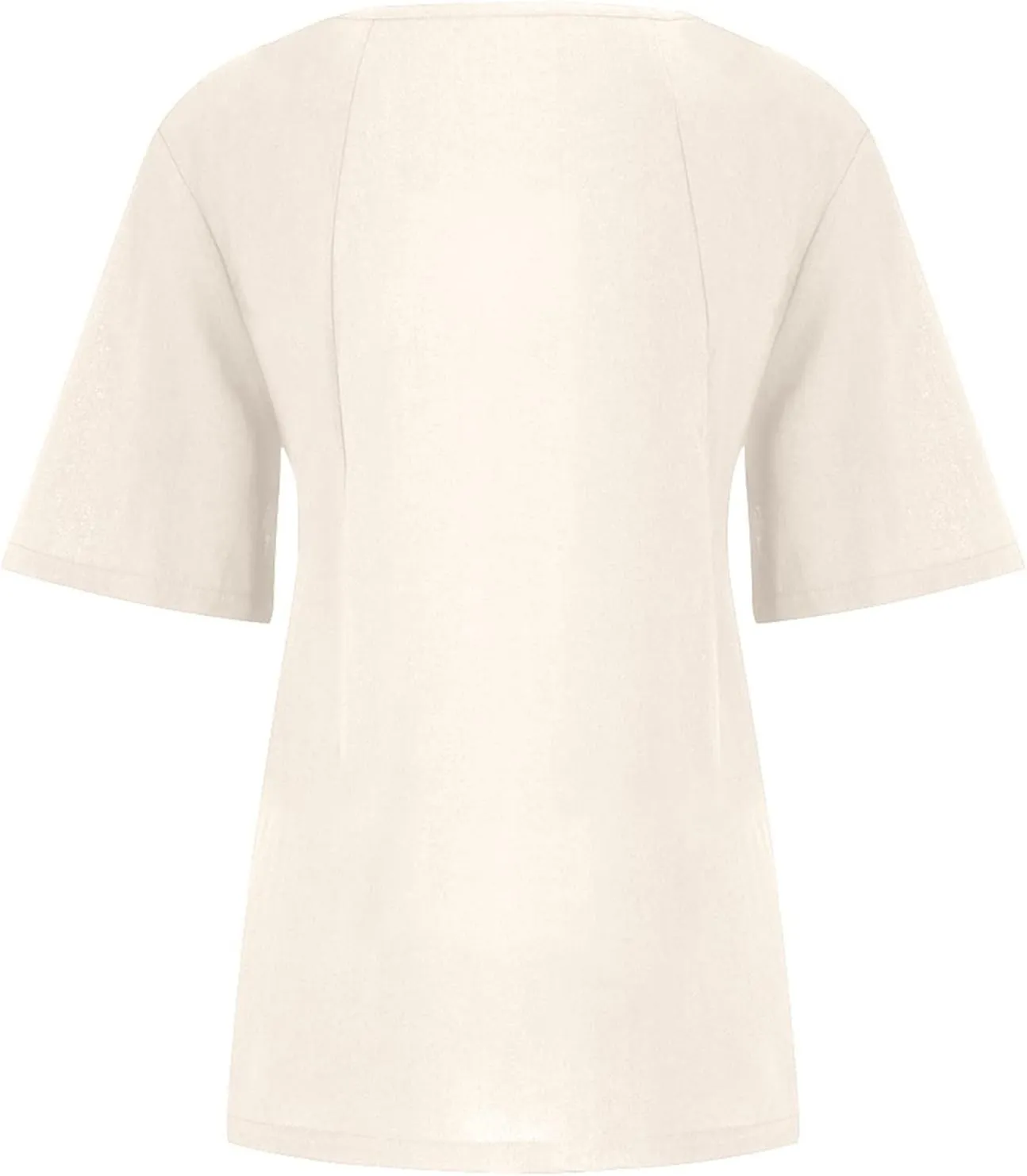 Womens Short Sleeve Button Shirts Blouse Loose Fit Round Neck Tops Fashion Solid Color Casual Cotton Linen Shirts