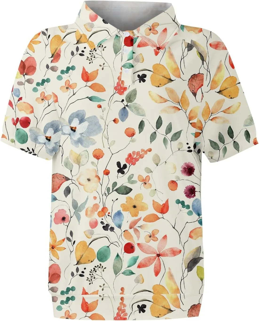Womens Short Sleeve Tops Spring Button Down Polo Neck Shirts Lightweight Blouses Floral Print Outfits