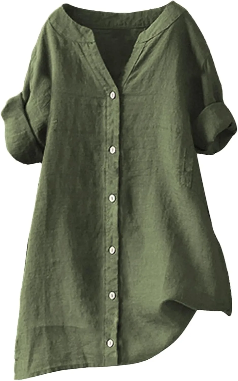 Women's Solid Henley V-Neck Linen Shirt - 2025 Lightweight Summer Beach Top, Short Sleeve Boho Button Front Casual Blouse