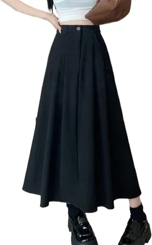 Women's Suit Skirt, Spring Autumn Casual A-Line Skirt, High-Waisted Student Circle Skirt Long Skirt