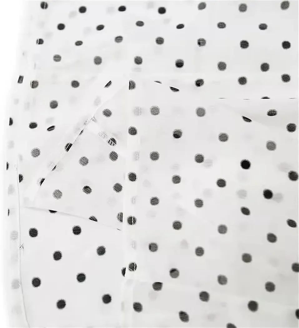 Women's Summer Classic Dots Natural-Mulberry Silk Medium Long Double-Layer A-Line High Waisted Beach Skirt