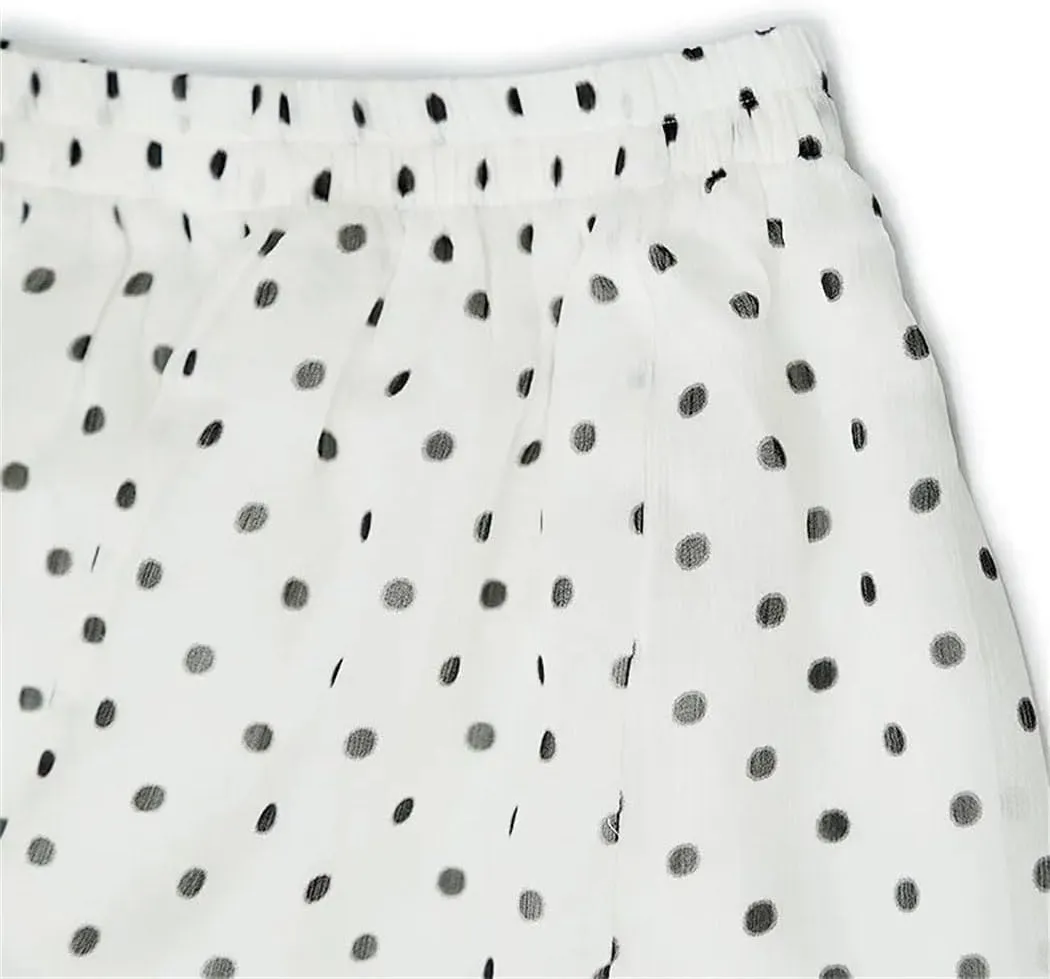 Women's Summer Classic Dots Natural-Mulberry Silk Medium Long Double-Layer A-Line High Waisted Beach Skirt