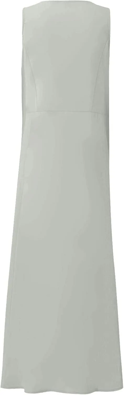 Women's Summer Cotton Linen Long Dress Sleeveless Elegant Flowy Dresses Plus Size Loose Comfy Dress with Pockets