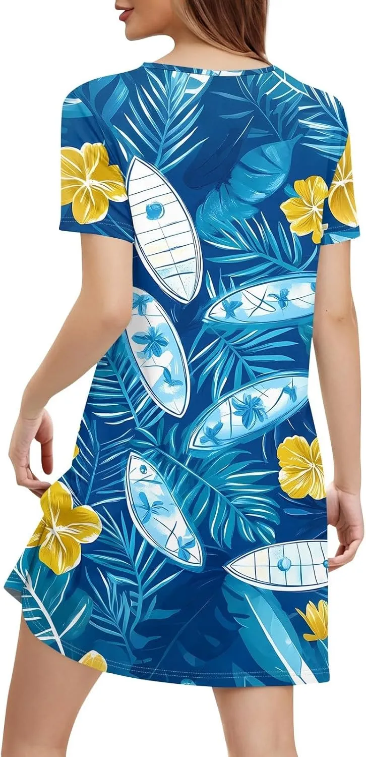 Womens Summer Dresses 2025 Loose V Neck Sleeveless Sundresses Swimsuit Coverup with Pockets Floral/Plain/Eyelet