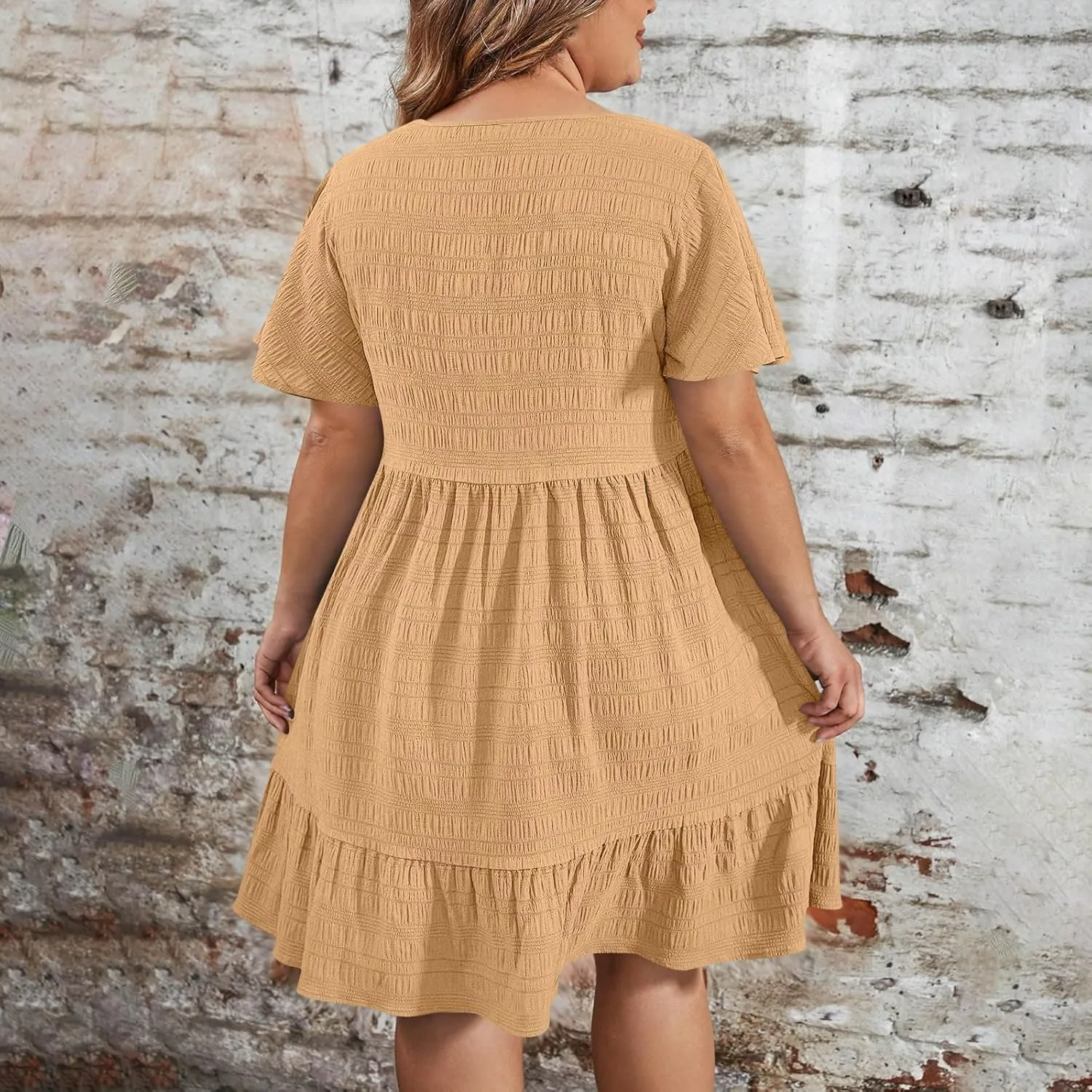 Womens Summer Dresses Fashion Plus Size Ruffle Short Sleeve Crewneck Midi Dress Casual Party Beach Vacation Dresses