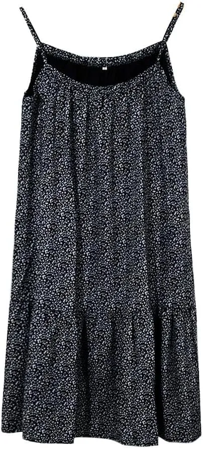 Womens Summer Floral Sleeveless Mini Dress Spaghetti Straps Ruffle Hem Sundress Boho Beach Swing Short Dresses