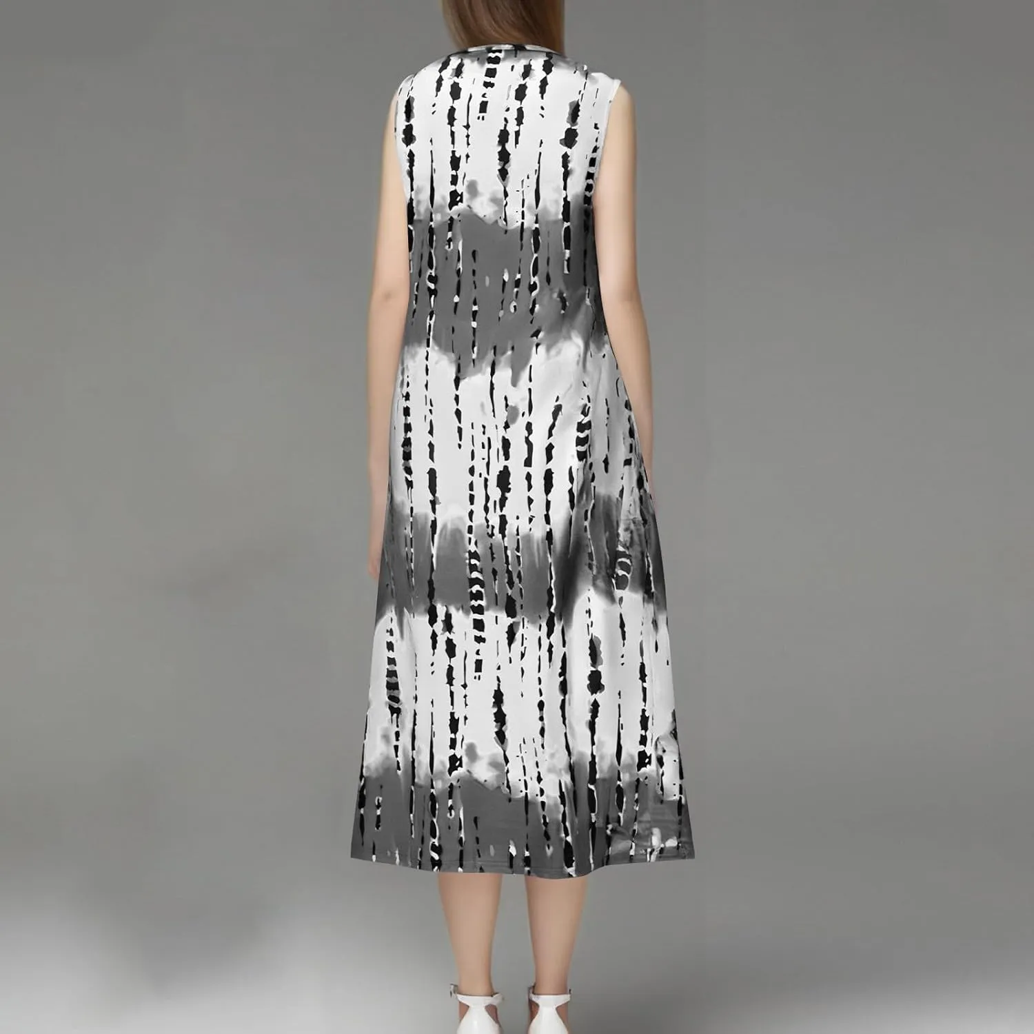 Womens Summer Sleeveless Tank Maxi Dress 2025 Fashion Tie Dye Crewneck Beach Dresses Y2K Casual Loose Slits Sundress